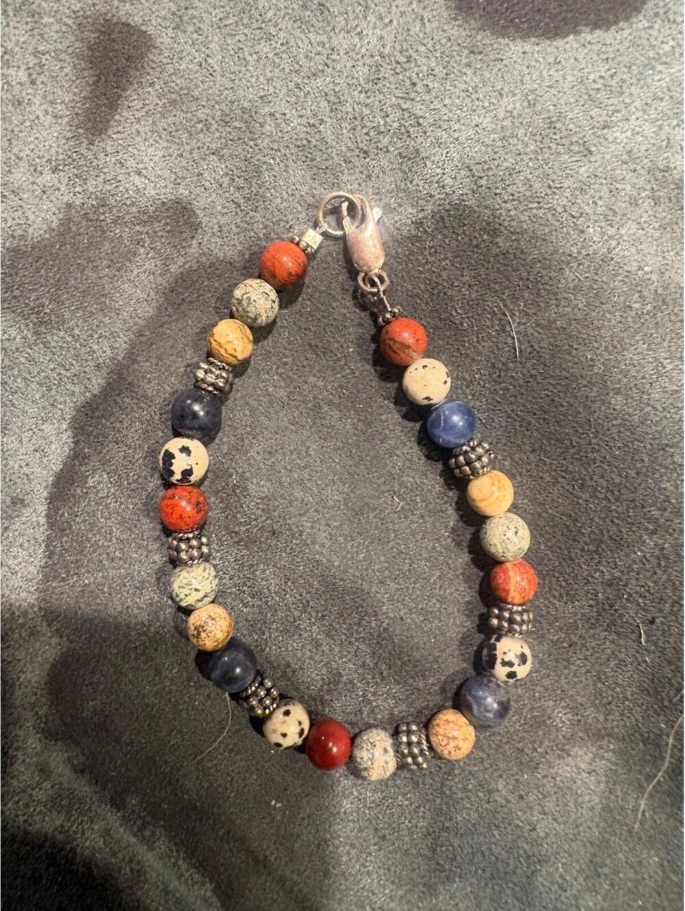 Vintage Natural Gemstone Bead Necklace with 925 Sterling Silver Cross Pendant